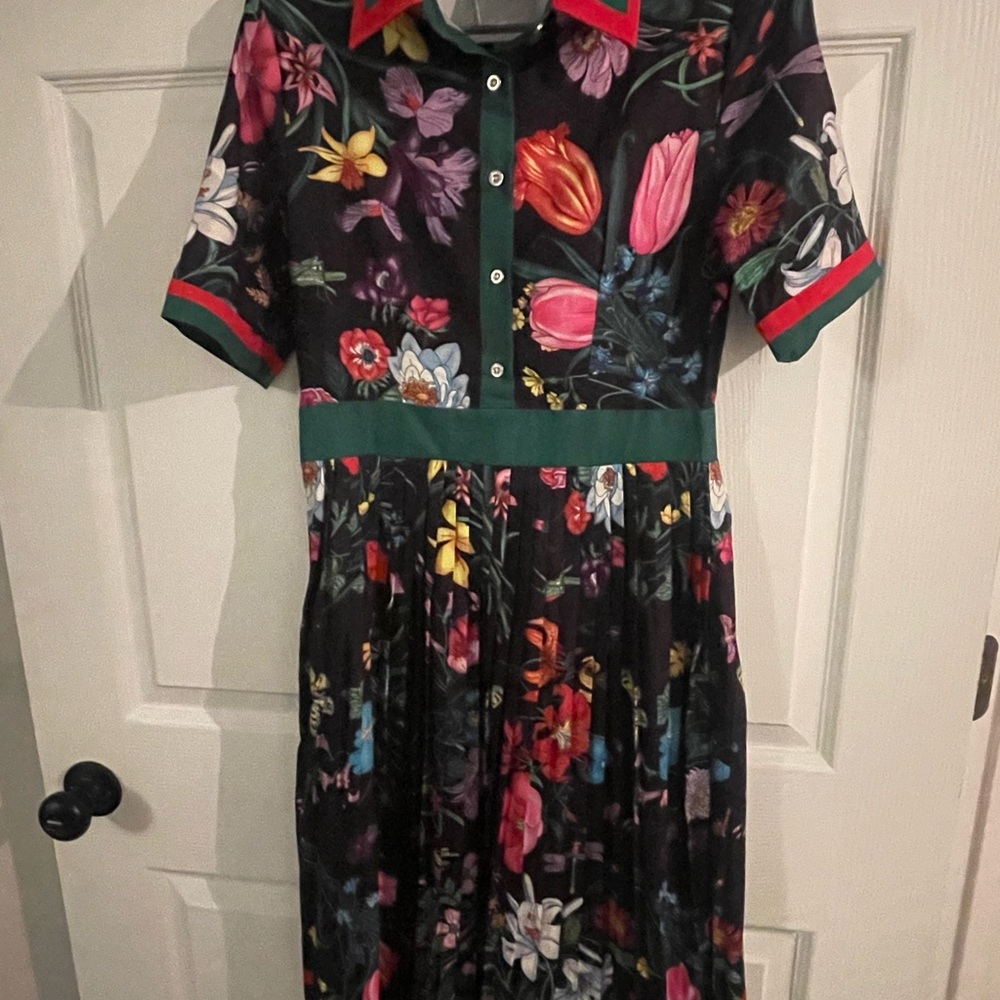 Elegant Floral Black Midi Dress